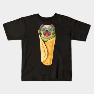 Pugrito T-Shirt - Funny Mexican Pug Dog Burrito Food Kids T-Shirt